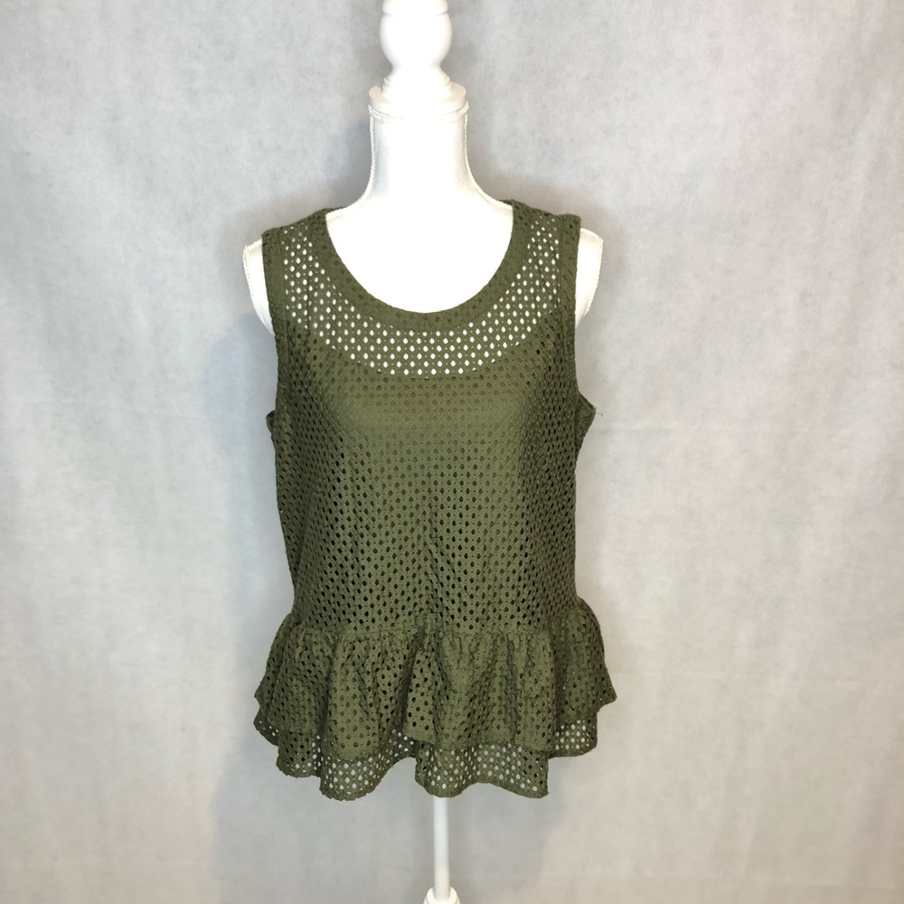 ☀️A.N.A Crochet Olive Green Peplum Tank Top